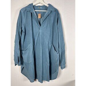 CP Shades Women Teton Micro Cord Tunic Top Large Lagenlook 798-76 Steel Blue New